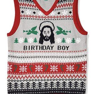 Ugly Christmas Sweater Vest Jesus Birthday Boy